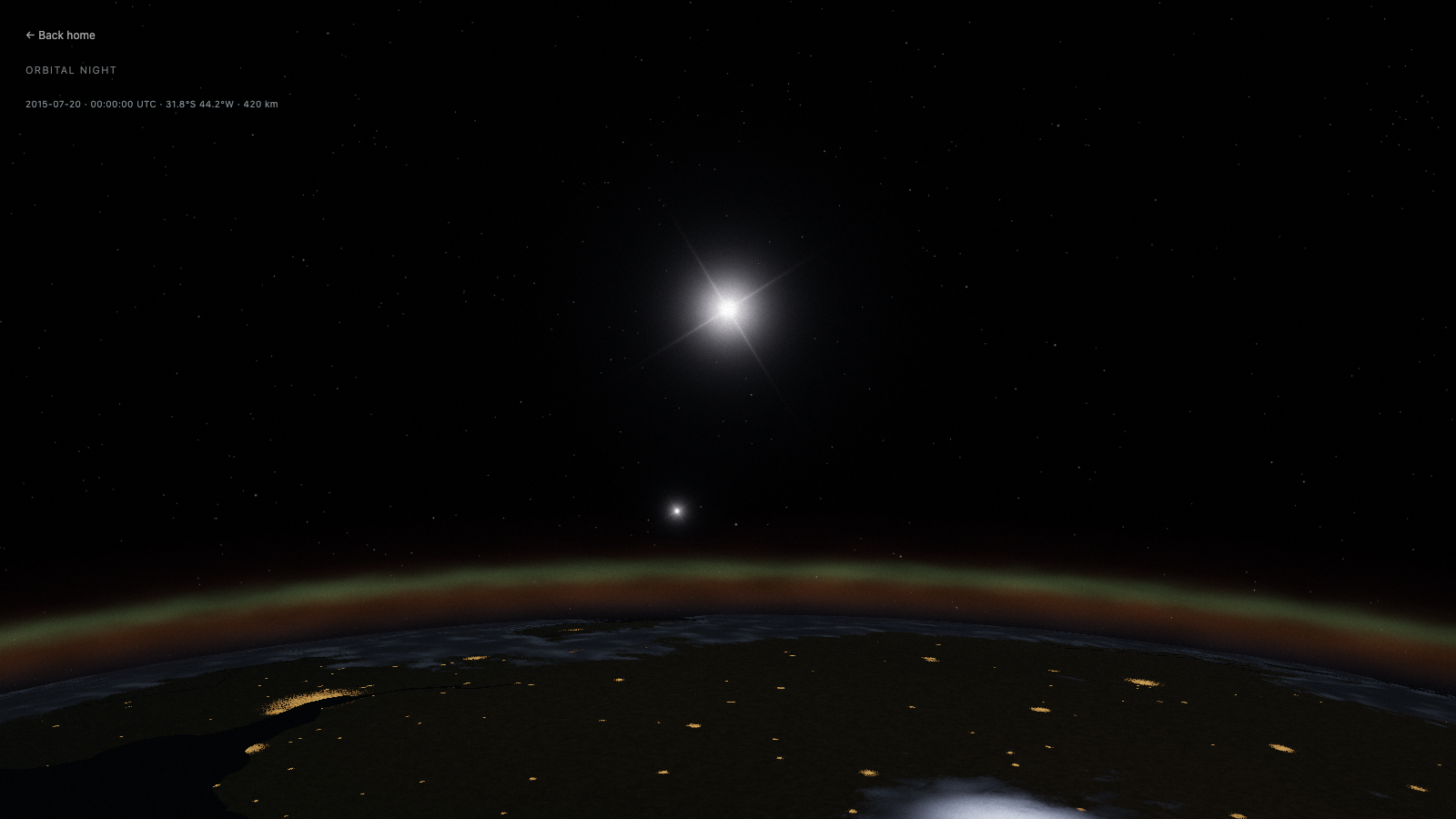 A busier version with yellow city dots, a blurry cloud and a thick colored band.