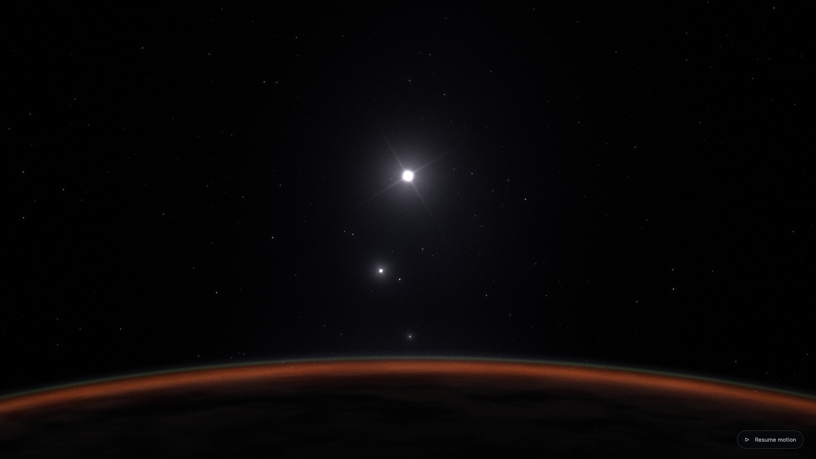 First prototype: a glowing orange arc, a bright star and soft grain.