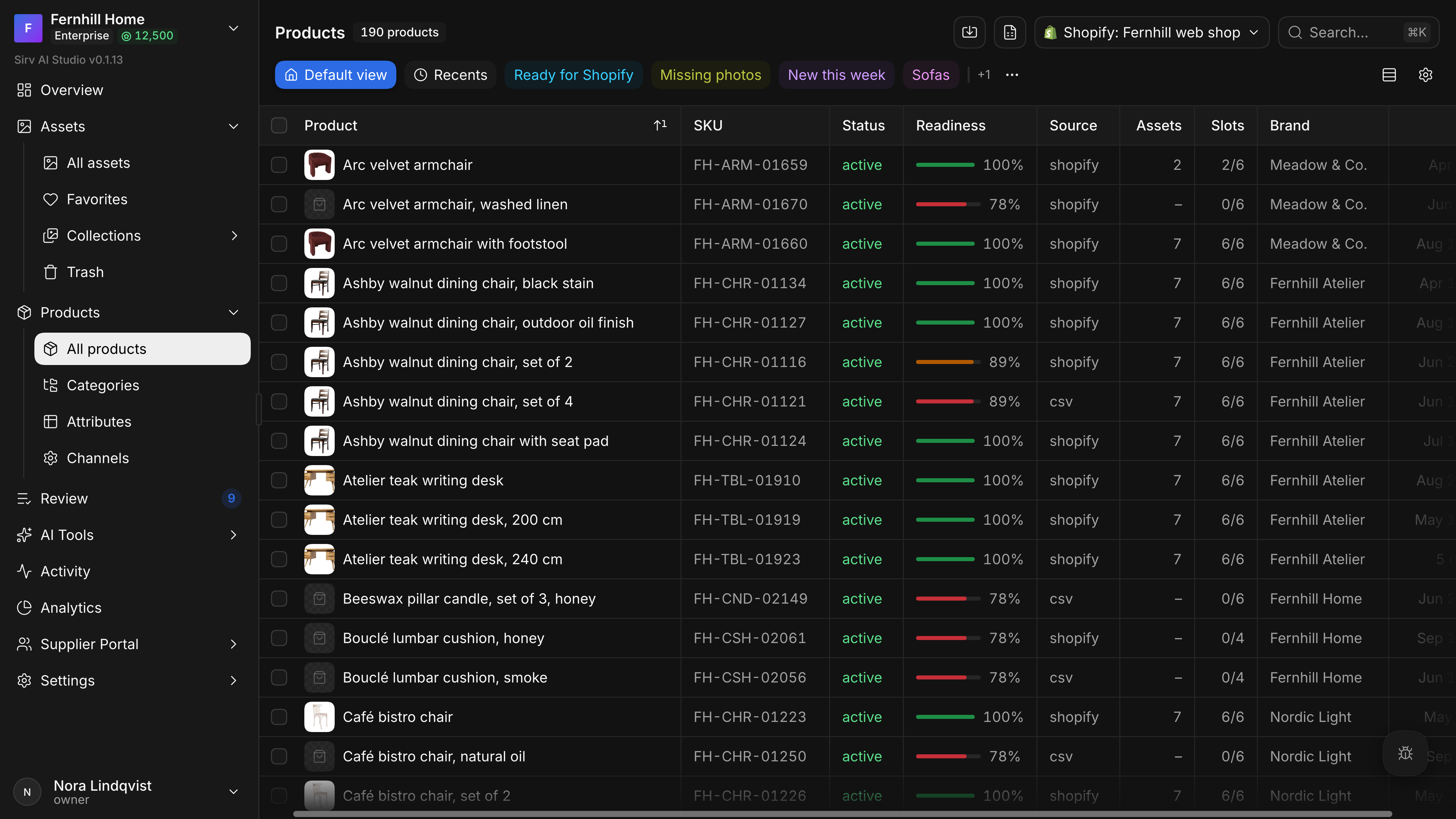 The products table in June with a small round button with a bug icon in the bottom right corner, over the rows.